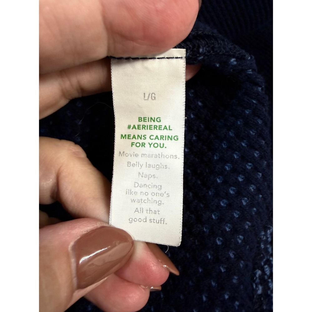 Aerie Women Real Good Navy Striped Waffle Knit Oversized Shacket Button Down - Picture 9 of 10